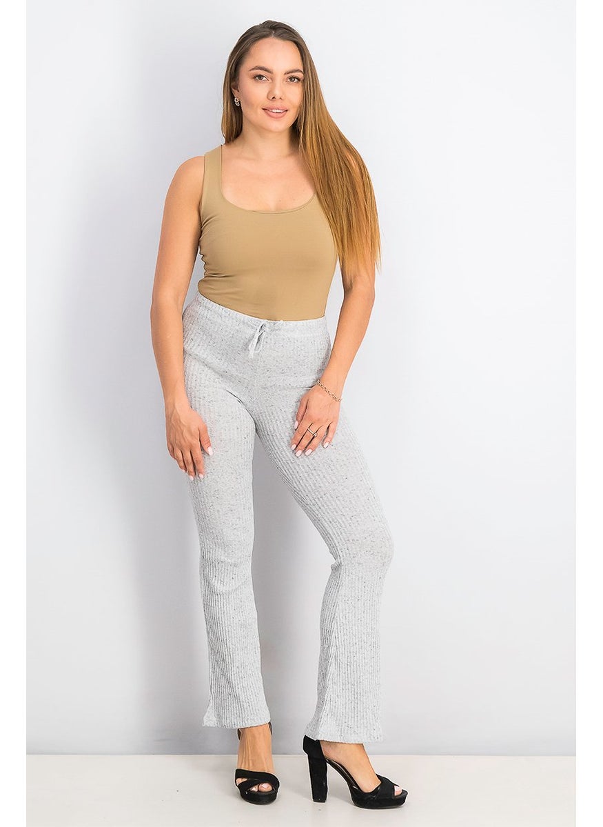 TOPSHOP Women Regular Fit Ribbed Drawstring Flared Hem Pant, Grey  - Image 4