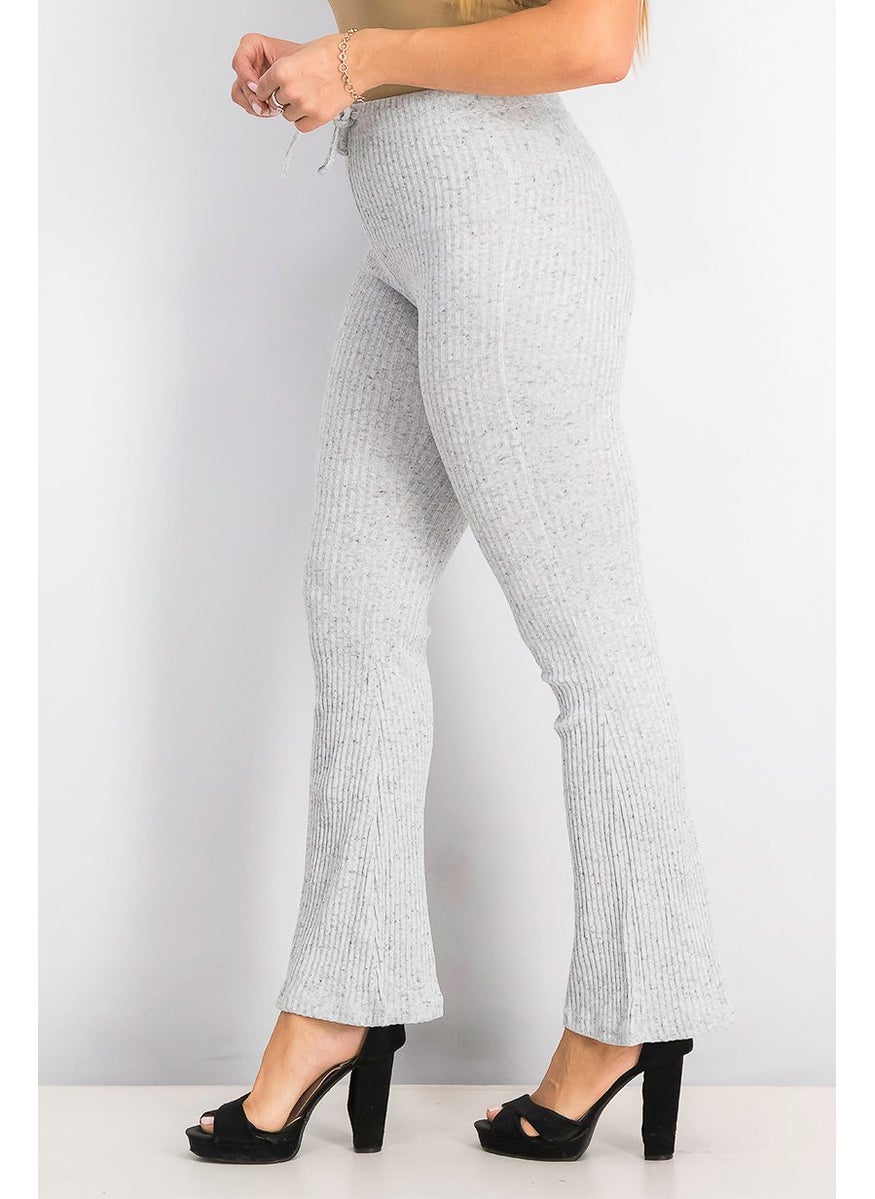 TOPSHOP Women Regular Fit Ribbed Drawstring Flared Hem Pant, Grey  - Image 3