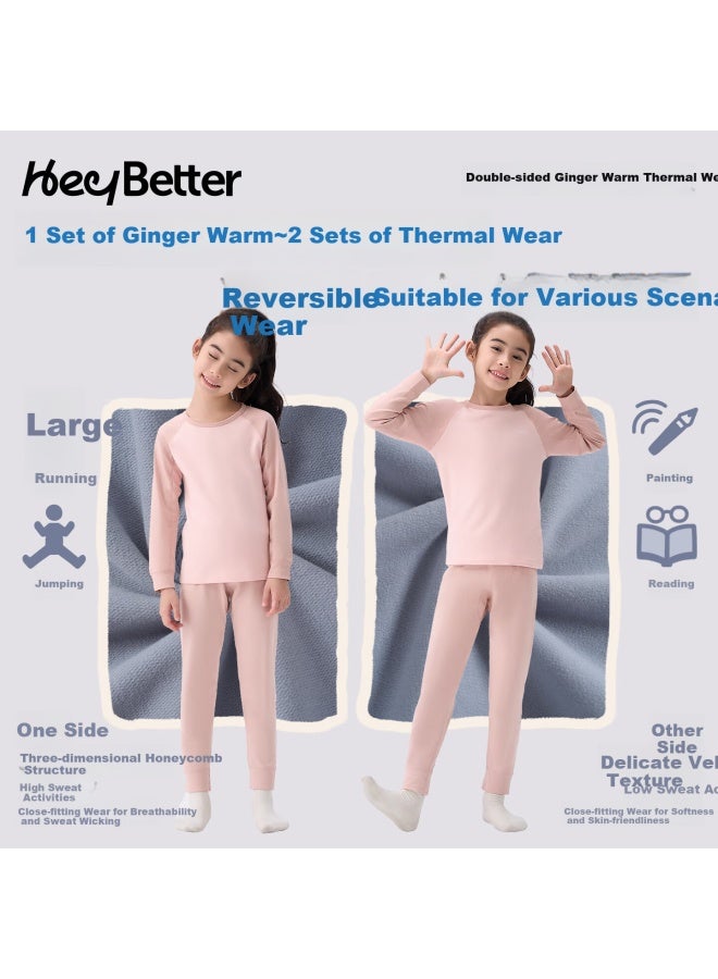 Heybetter Mid-warm Double-sided Wear Ginger Warm Children's Thermal Underwear Set - Image 2