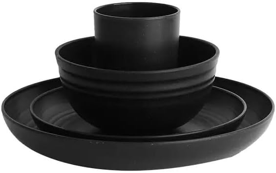 Wheat Straw Dinnerware Set 24 Pieces Unbreakable Plates Bowls and Cups  Dishwasher and Microwave Safe Ideal for Kitchen Use Apartment Essentials and Outdoor Camping 24 black