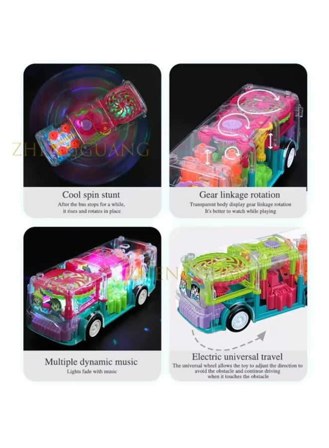 لعبة الحافلة التروس الشفافة مع أضواء وموسيقى وحركة تلقائية – موديل 88909-139 للأطفال +3 سنوات - Image 3