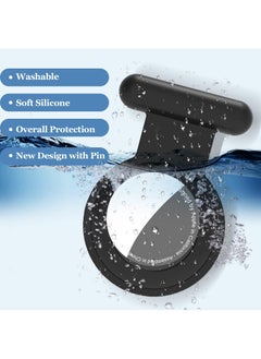 Sweet seven Secure Your Belongings: Silicone AirTag Holder Case with Hidden GPS & Stylish Brooch Pin - Keep Kids Safe with Safer Than, Necklace, or Keychain Option 2 pack Black and Gray  - Image 2