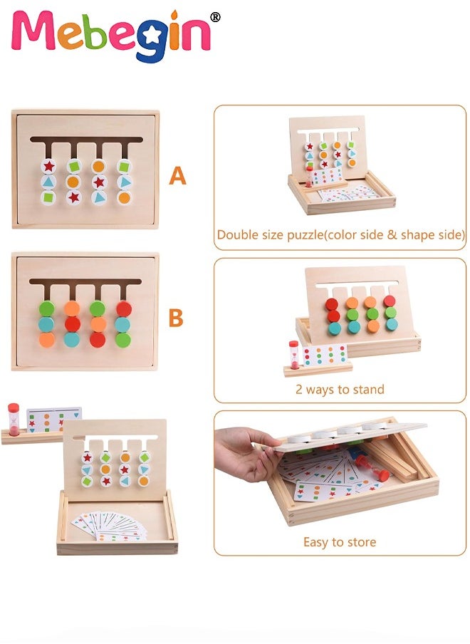 MEBEGIN - Montessori Slide Puzzle Set, Wooden Color Shape Sorting Game, Wooden Stacking Sequencing Toys Set for Early Learning, Preschool Learning Toys with Easy-grip Shape and Intuitive Design, Logic Game for Kids, Ideal Travel Toy and Gift for Kids - Image 1