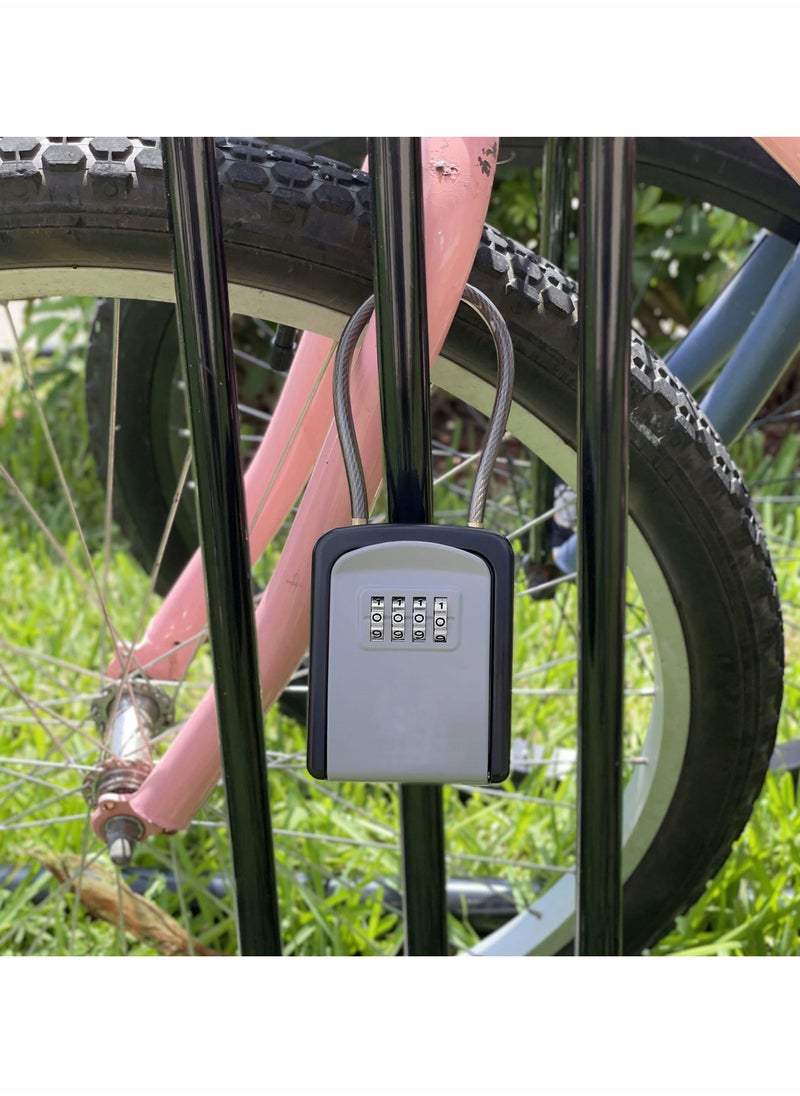 Key Lock Box Portable with Removable Cable Shackle, Indoor Outdoor Waterproof 4 Digit Password Combination with Resettable Code with A B Switch Key Lockbox for Outside Hold Spare Keys for Realtors