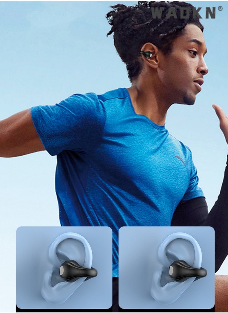 WAOKN Open Ear Wireless Clip Earbuds Sport Earphones with Bluetooth 5.3 Earpods for Android and iPhone Headphones Sports 3D Stereo Sound On Earphones for Sport Running Cycling Driving Gym ,Black  - Image 2