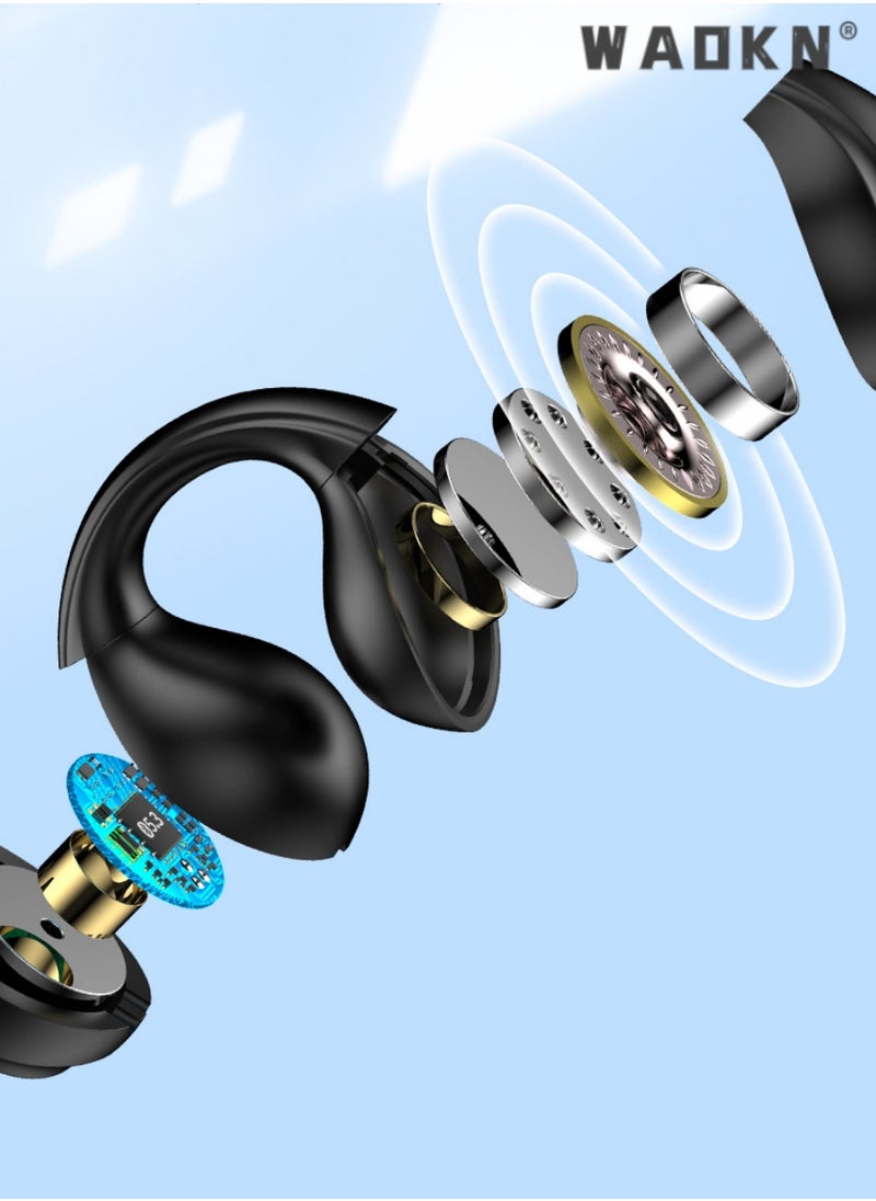 WAOKN Open Ear Wireless Clip Earbuds Sport Earphones with Bluetooth 5.3 Earpods for Android and iPhone Headphones Sports 3D Stereo Sound On Earphones for Sport Running Cycling Driving Gym ,Black  - Image 5
