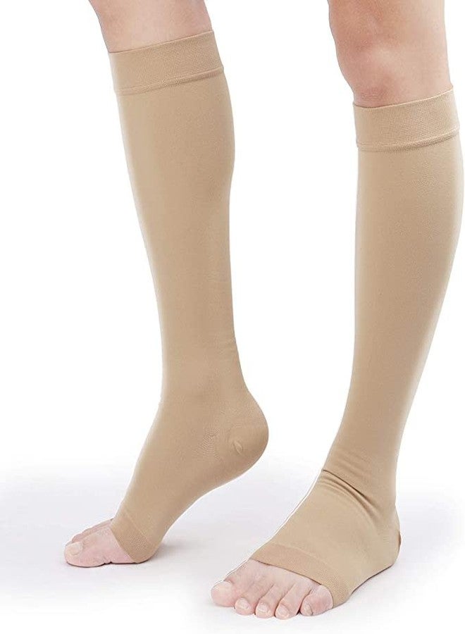 TOFLY 20-30mmHg Open Toe Compression Socks for Women & Men- Portable Compression Stockings for Varicose Veins, Edema, Shin Splints, Nurses & Pregnant Relief Travel, Beige XL - Image 3
