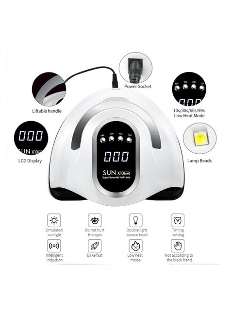 Max 280W Professional UV LED Nail Lamp for Double Hands with 66 Lamp Beads Autor Sensor and 4 Timers LCD Display for Salon and Home Use