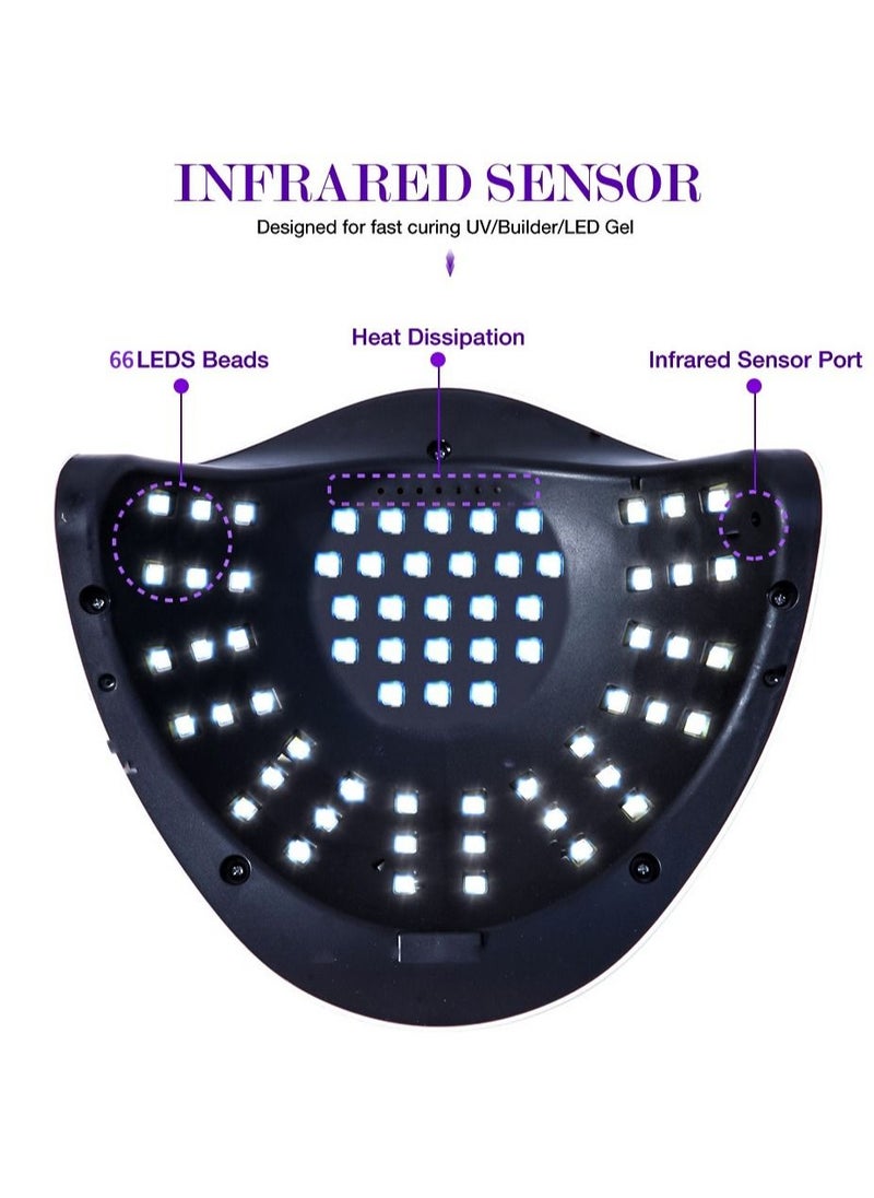 Max 280W Professional UV LED Nail Lamp for Double Hands with 66 Lamp Beads Autor Sensor and 4 Timers LCD Display for Salon and Home Use