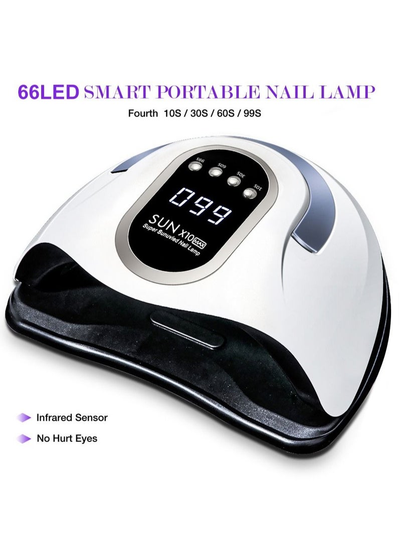 Max 280W Professional UV LED Nail Lamp for Double Hands with 66 Lamp Beads Autor Sensor and 4 Timers LCD Display for Salon and Home Use
