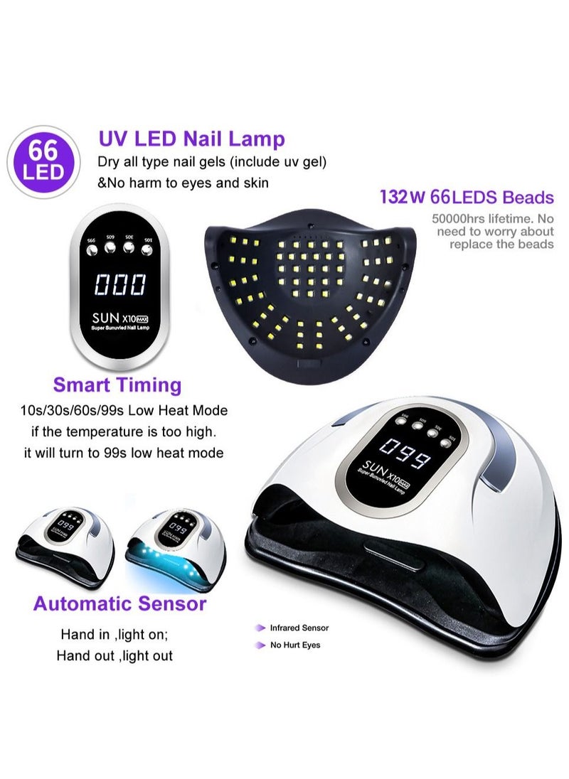 Max 280W Professional UV LED Nail Lamp for Double Hands with 66 Lamp Beads Autor Sensor and 4 Timers LCD Display for Salon and Home Use