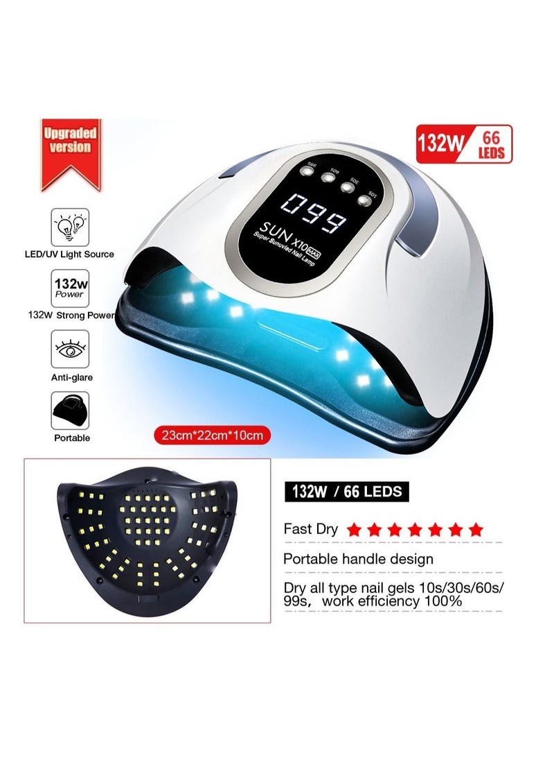 Max 280W Professional UV LED Nail Lamp for Double Hands with 66 Lamp Beads Autor Sensor and 4 Timers LCD Display for Salon and Home Use