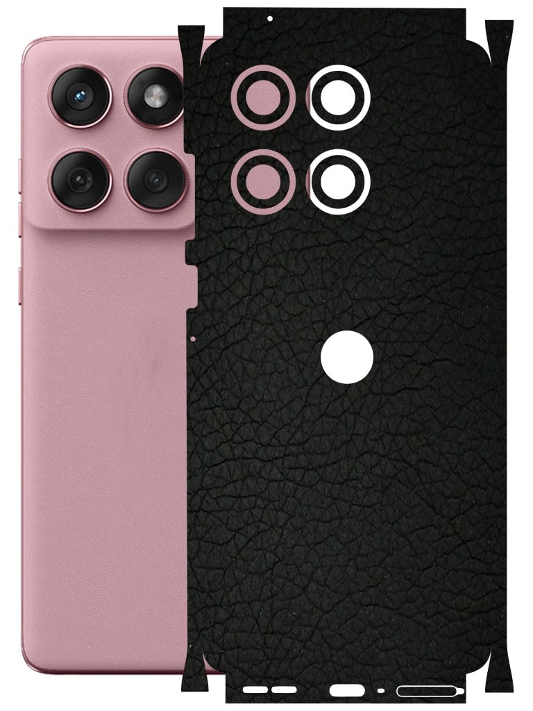 AtOdds - Full Body Back Screen Guard Protector Film - 3D Textured Lamination Wrap Skin Sticker for Moto Edge 60 Fusion (5G) | Scratchproof Matte Finish (Design - Black Leather) - Image 1