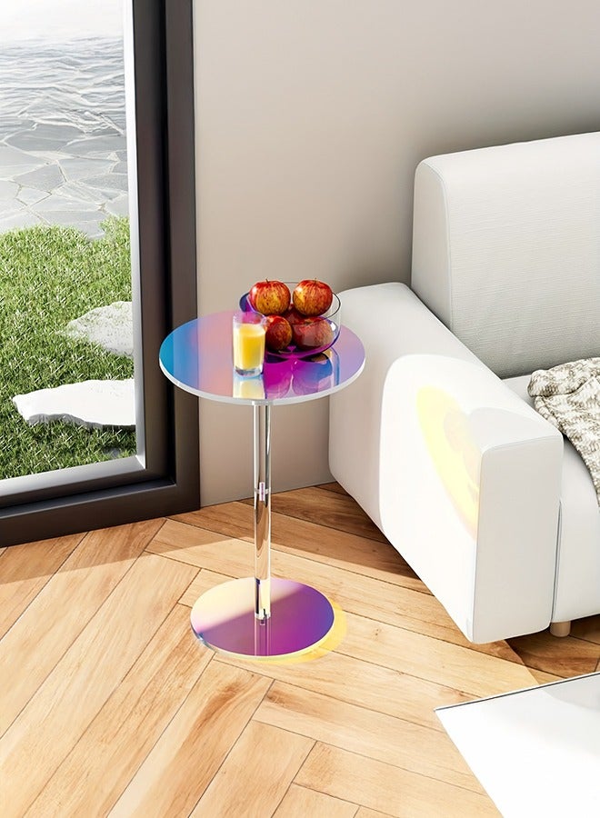 XiuWoo Modern Luxury Round Acrylic Side Table Iridescent Design Lightweight End Table for Small Spaces Living Room Bedroom Balcony Durable Pedestal Base Home Decor 25*54cm - Image 1