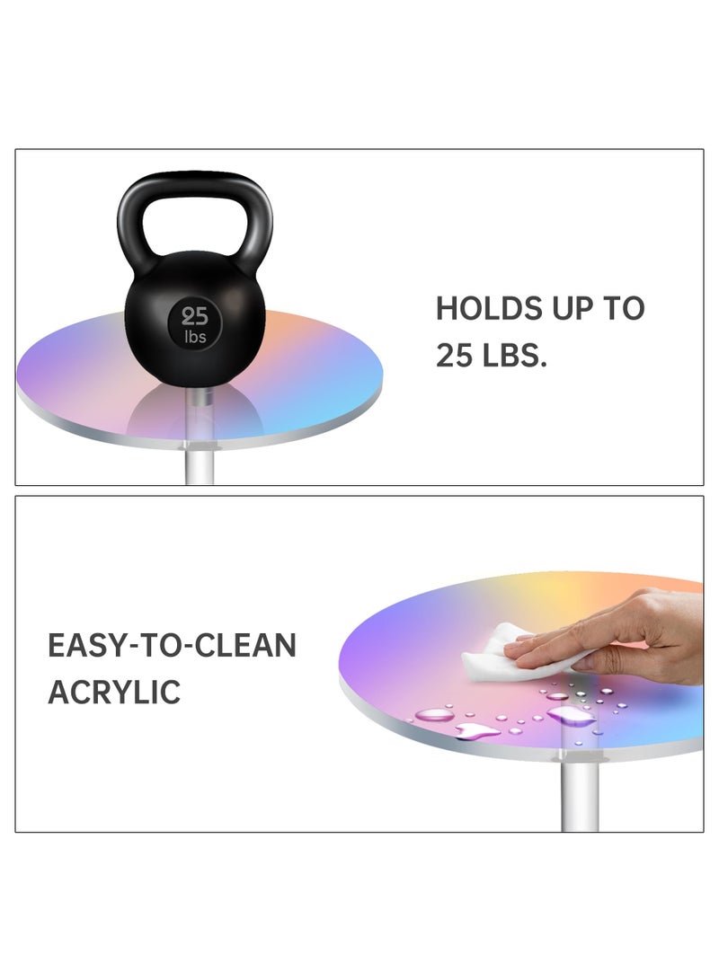 XiuWoo Modern Luxury Round Acrylic Side Table Iridescent Design Lightweight End Table for Small Spaces Living Room Bedroom Balcony Durable Pedestal Base Home Decor 25*54cm - Image 3