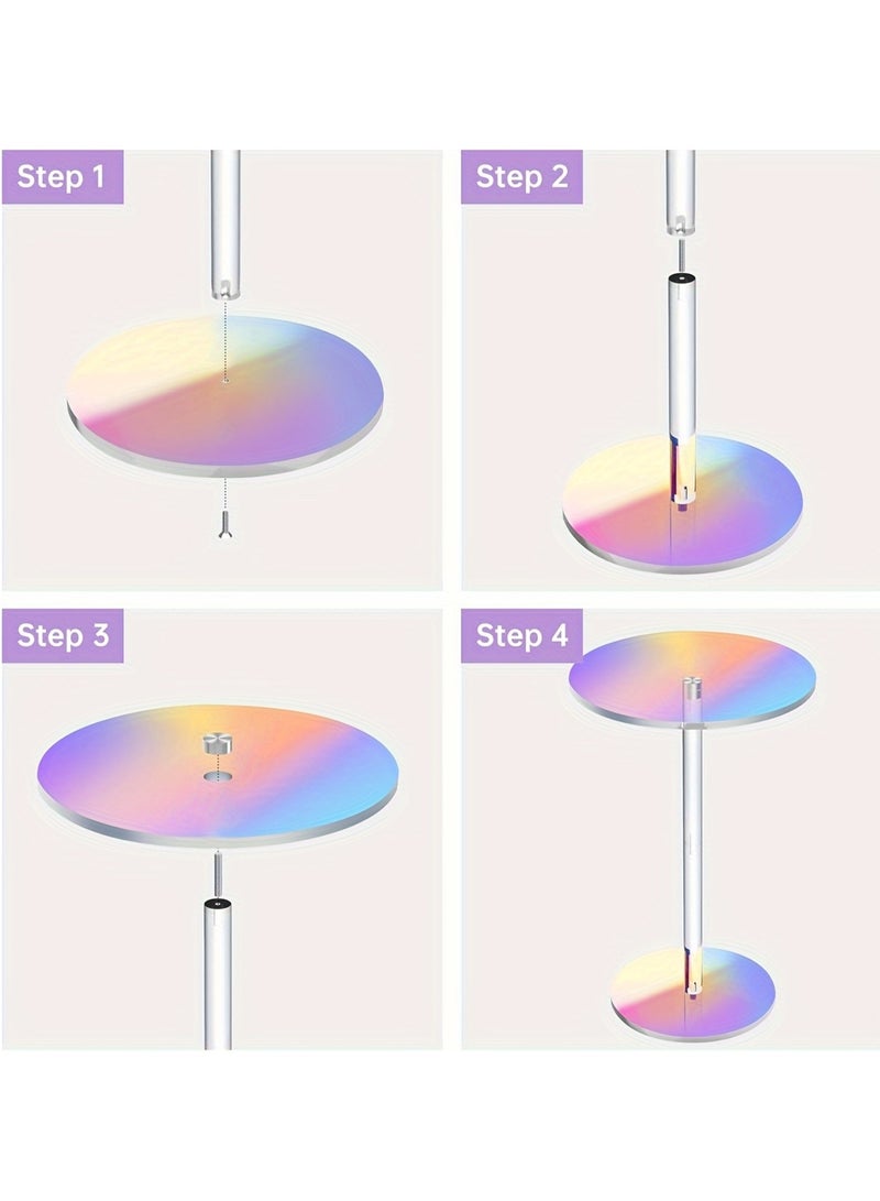 XiuWoo Modern Luxury Round Acrylic Side Table Iridescent Design Lightweight End Table for Small Spaces Living Room Bedroom Balcony Durable Pedestal Base Home Decor 25*54cm - Image 4