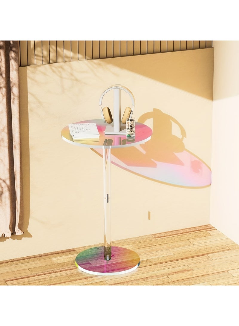 XiuWoo Modern Luxury Round Acrylic Side Table Iridescent Design Lightweight End Table for Small Spaces Living Room Bedroom Balcony Durable Pedestal Base Home Decor 25*54cm - Image 5