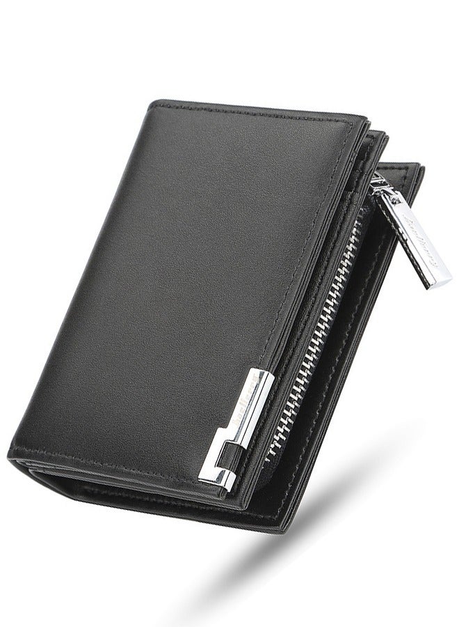 بايلليري محفظة بيليري الرجالية الفاخرة المدمجة | حامل بطاقات بسحاب أكورديون | ١٢ فتحة من جلد البولي يوريثان بتقنية تحديد الهوية بموجات الراديو | نحيف أسود داكن | حامل بطاقات أكورديون عصري كاجوال، محفظة كبيرة الحجم بسحاب - Image 1