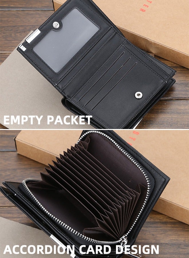 بايلليري محفظة بيليري الرجالية الفاخرة المدمجة | حامل بطاقات بسحاب أكورديون | ١٢ فتحة من جلد البولي يوريثان بتقنية تحديد الهوية بموجات الراديو | نحيف أسود داكن | حامل بطاقات أكورديون عصري كاجوال، محفظة كبيرة الحجم بسحاب - Image 3