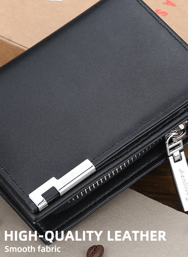 بايلليري محفظة بيليري الرجالية الفاخرة المدمجة | حامل بطاقات بسحاب أكورديون | ١٢ فتحة من جلد البولي يوريثان بتقنية تحديد الهوية بموجات الراديو | نحيف أسود داكن | حامل بطاقات أكورديون عصري كاجوال، محفظة كبيرة الحجم بسحاب - Image 5