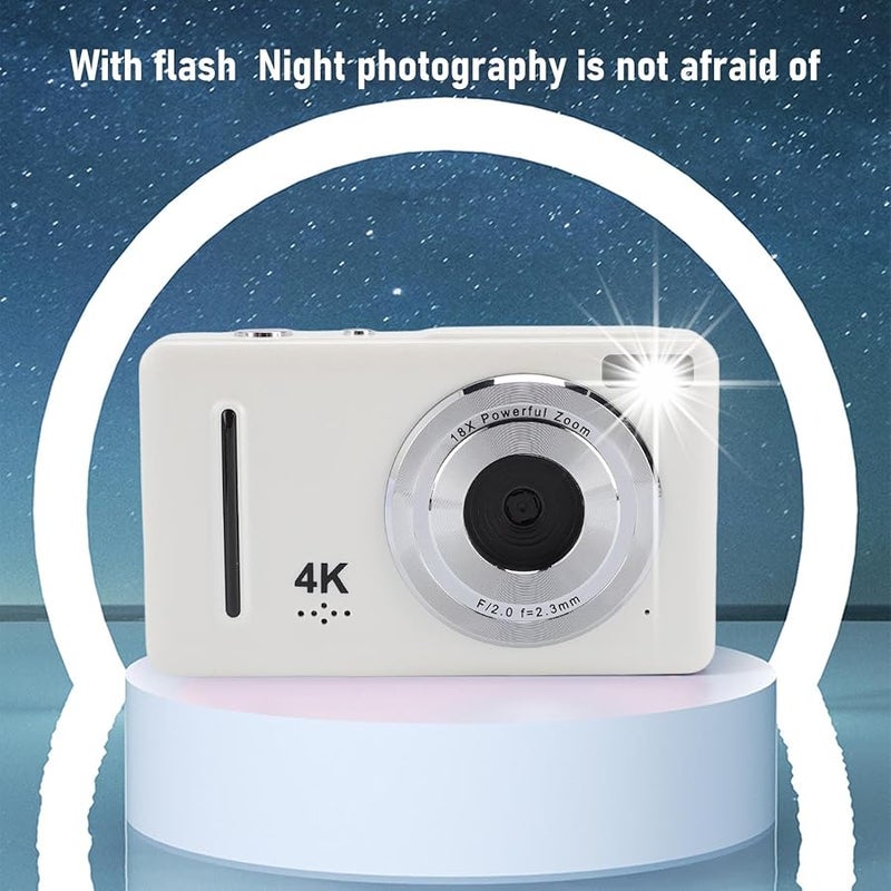 Fockety 64MP 4K Digital Camera Autofocus Vlogging Camera with 16X Zoom Anti Shake White - Image 5