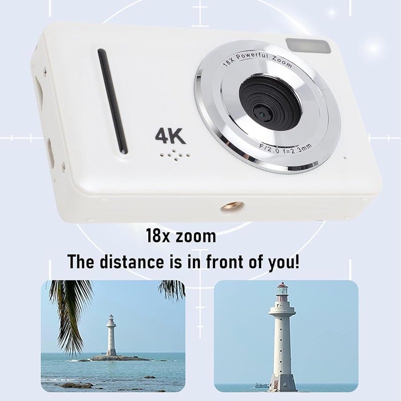 Fockety 64MP 4K Digital Camera Autofocus Vlogging Camera with 16X Zoom Anti Shake White - Image 3