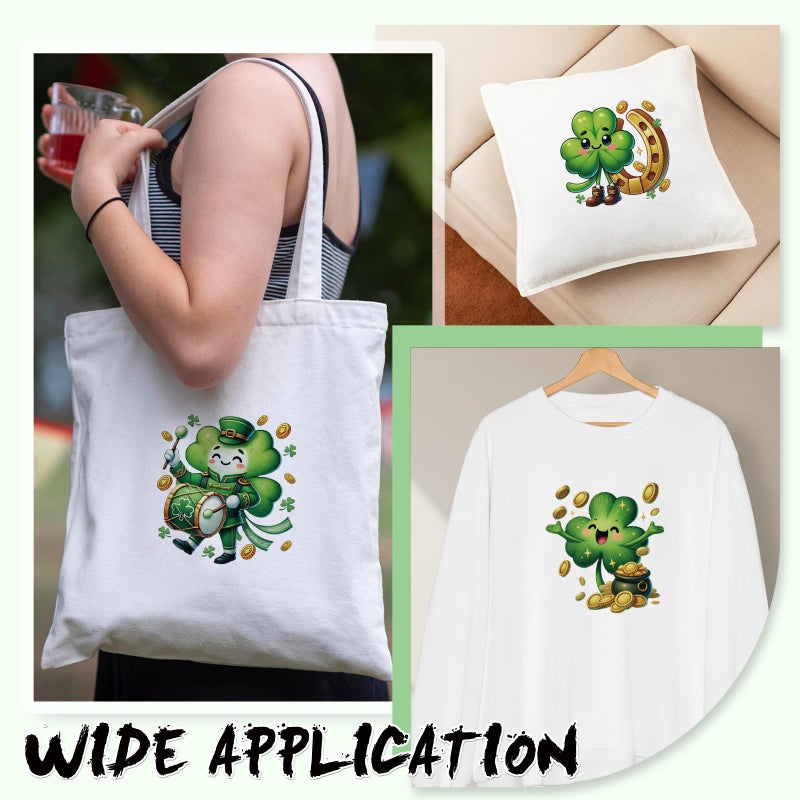 INCOK St. Patrick's Day DTF Transfers Ready to Press - 30 Sheets Cute Shamrock Iron on Transfers for T-Shirt DIY Heat Vinyl Stickers for Clothes Backpack Bag Hat Hoodie DIY ST Patricks Day Shirt - Image 5