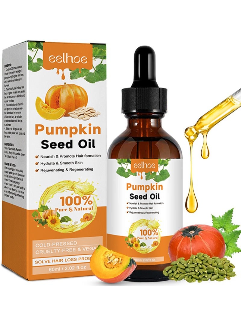 EELHOE Pumpkin Seed Oil,Organic Pumpkin Oil for Hair Growth,Pure Cold Pressed Hair Oil Nourishes Dry Damaged Hair and Moisturizes Skin,Pumpkin Essential Oil for Face Skin Care Hair Loss Treatment-60ml - Image 1
