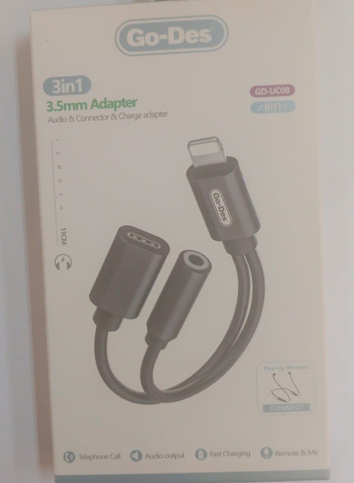 GO-DES 3IN1 3.5mm Adapter audiou0026charge adapter
