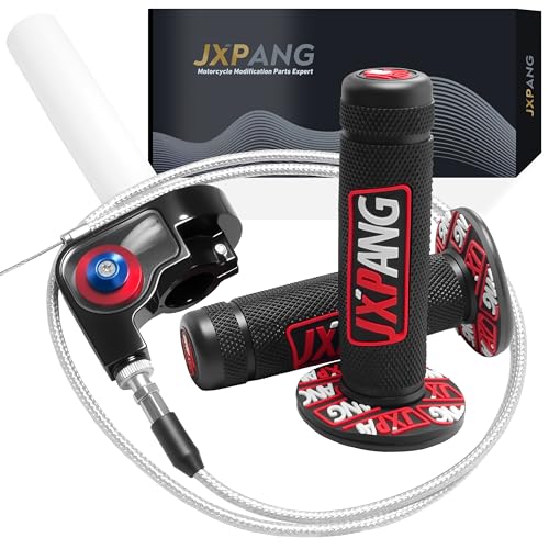 JXPANG 22mm 7/8" Throttle Twists Grip with Throttle Cable Upgraded Universal for Off-Road Motorcycle 250 Dirt Pit Motor Mini Bike YCF CRF70 TTR SSR KLX110 Thumpstar (Type A-Red) - Image 1