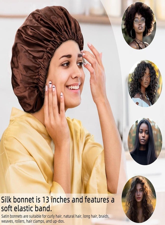 Go Well Satin Bonnet for Curly Hair with Free Silk Pillow Covers and Scrunchies | Silk Bonnet for Hair | Combo of Pack of 2 Satin Pillowcases with 3 Silk Scrunchies Adjustable HairCap (Coffee) - Image 4