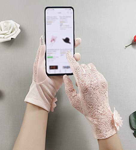 Bienvenu Ladies Gloves for Tea Party, Anti-skid Gloves Summer UV Protection Touchscreen Driving, Pink - Image 3