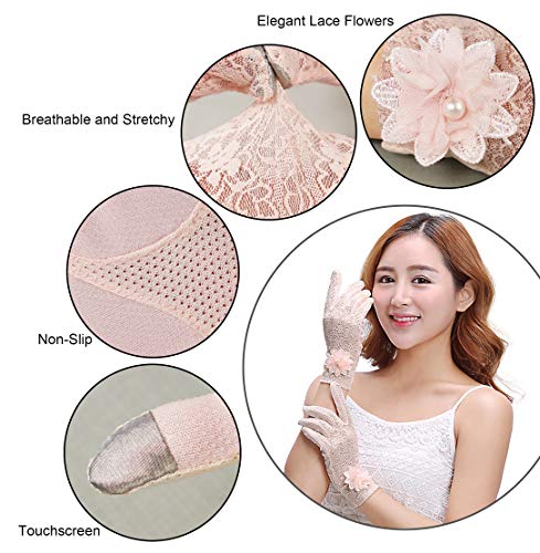 Bienvenu Ladies Gloves for Tea Party, Anti-skid Gloves Summer UV Protection Touchscreen Driving, Pink - Image 4