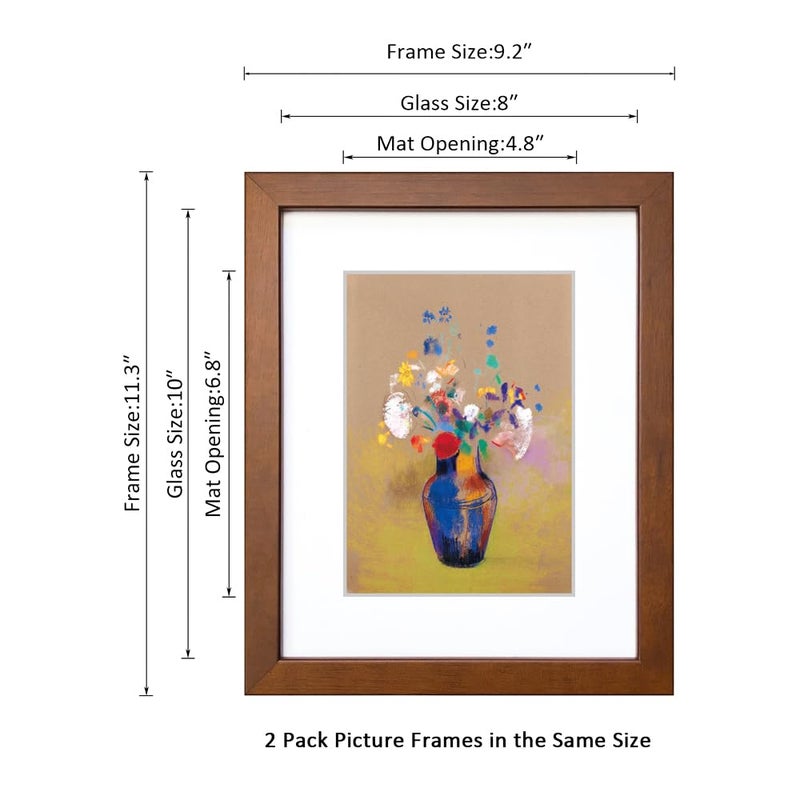 Dekwinn 8x10 إطار الصورة مجموعة من 2 مصنوعة من إطار صورة الخشب الصلبة مع زجاج حقيقي للصور 5x7 مع حصيرة أو 8x10 بدون معرض جدار حصيرة أو إطارات صورة عرض الطاولة بنية - Image 5