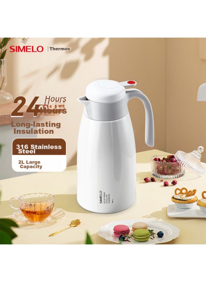 Simelo Kyoto Red Dot Insulated Bottle, Upgraded 316 Stainless Steel Inner Liner, Thermos Flask, Hot Water Bottle, Thermos, 2.0l, White - Image 1