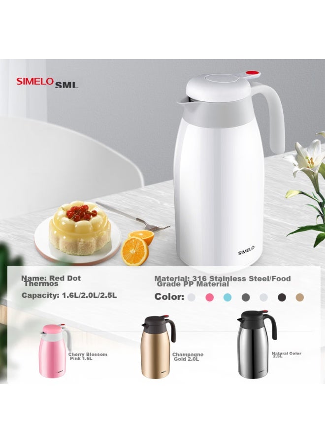 Simelo Kyoto Red Dot Insulated Bottle, Upgraded 316 Stainless Steel Inner Liner, Thermos Flask, Hot Water Bottle, Thermos, 2.0l, White - Image 4