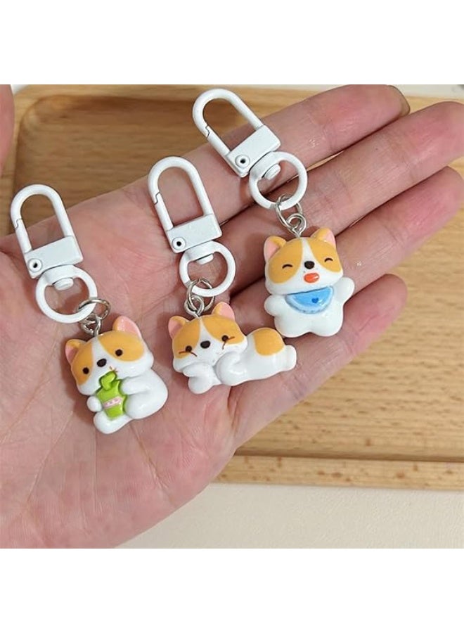 Bukela 5 Pcs Puppy Keychains, Women Lovely Purse Charm Resin Corgi Dog Bag Charms Cute Auto Metal White Keyrings Teens Pop Anime Key Ring Kawaii Zipper Charm - Image 3