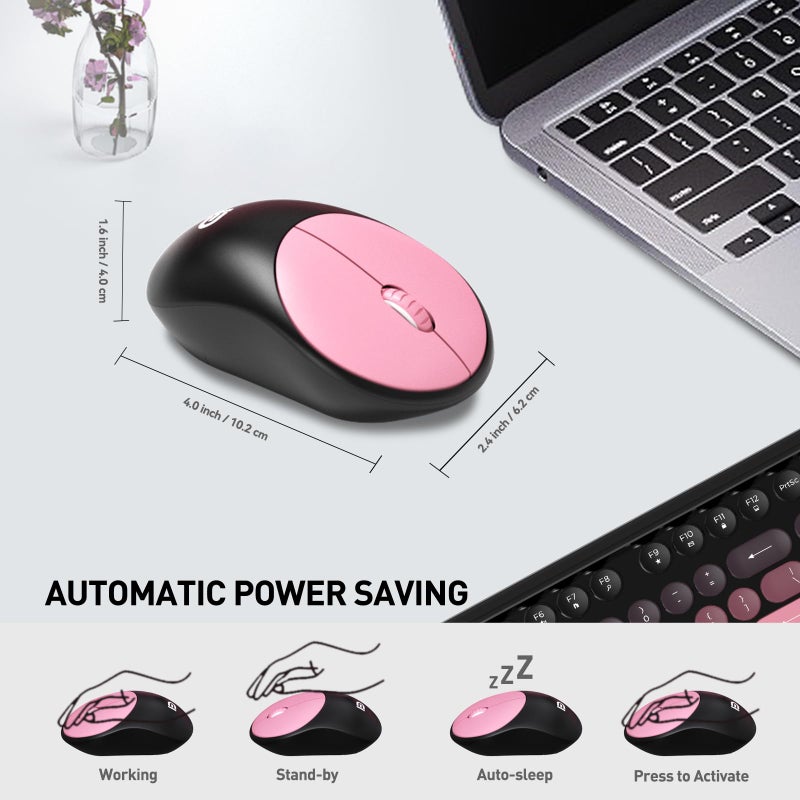 FD Wireless Keyboard and Mouse Combo - 2.4G Full-Sized Cute Colorful Mouse and Keyboard with 104 Round Keys Retro Typewriter Keyboards for Laptop/Windows/PC - Pink Gradient - Image 5