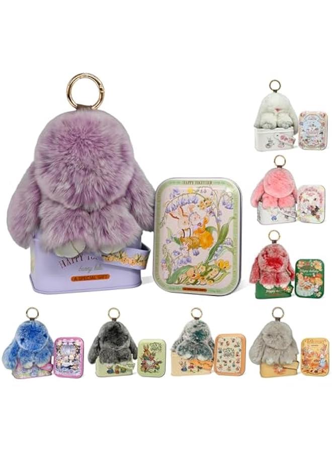 Arabest Bunnylulu Keychain with Tin,Original Bunnylulu,Handmade Soft Bunny PomPom Keychain, Bunny Cute Plush Key chain,Holiday Gift - Image 1