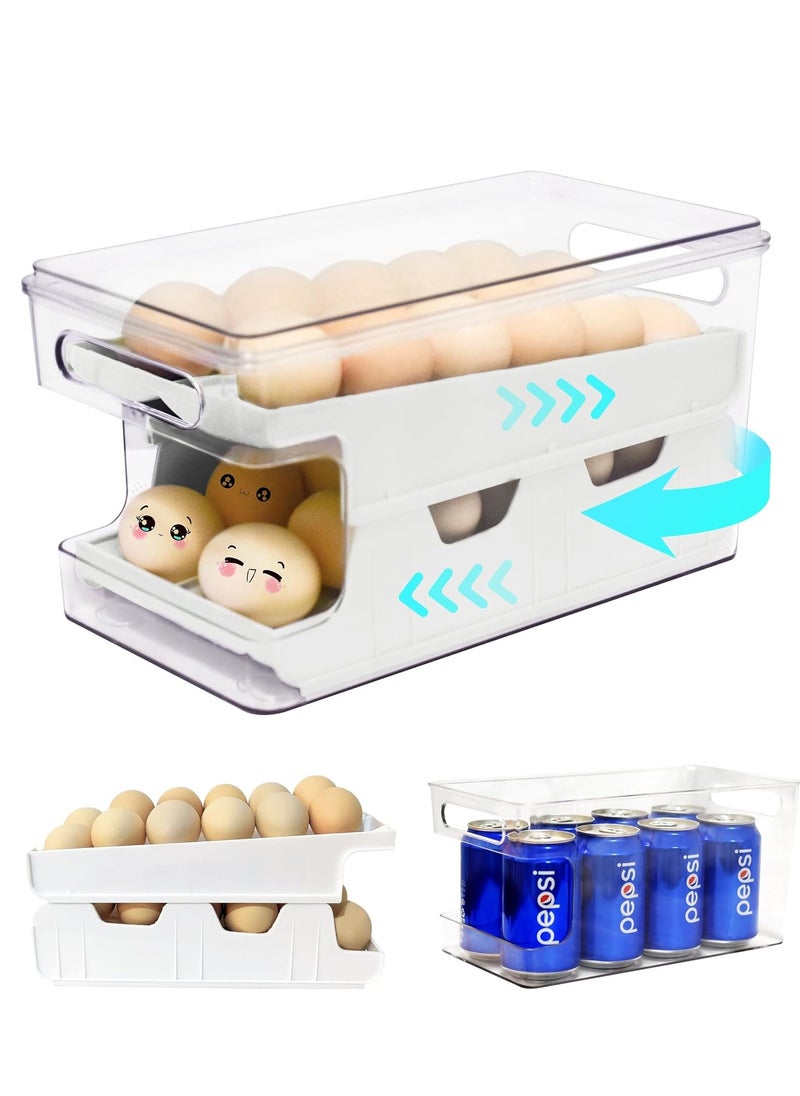 KASTWAVE Rolling Egg Holder for Refrigerator, Automatic Rolling Egg Container for Fridge, 24 Count Egg Dispenser, Egg Organizer Container Refrigerator, Kitchen Pantry Organization Egg Storage Tray, White  - Image 1