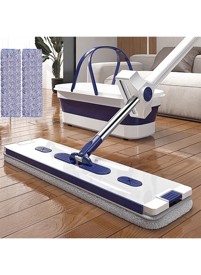 JOYBOS ممسحة أرضيات مسطحة من الألياف الدقيقة، نظام تنظيف الأرضيات الخشبية الصلبة، رطب وجاف، مع دلو ممسحة واحد و2 وسادة قابلة للغسل، منظف للبلاط الرقائقي، مقبض من الفولاذ المقاوم للصدأ وملحق (أزرق) - Image 1