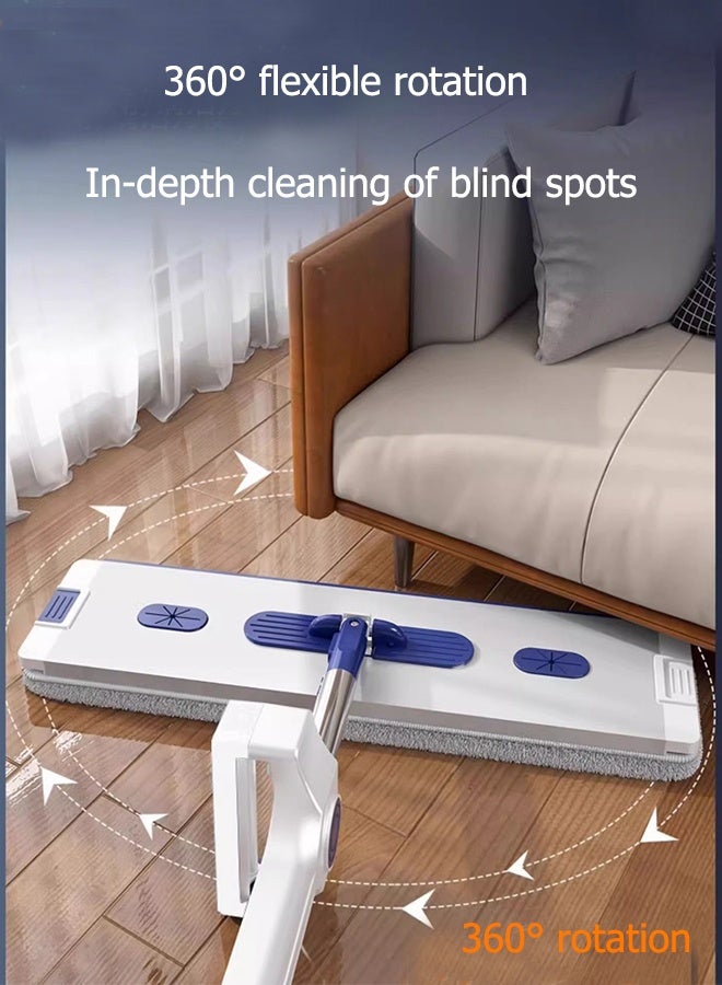 JOYBOS ممسحة أرضيات مسطحة من الألياف الدقيقة، نظام تنظيف الأرضيات الخشبية الصلبة، رطب وجاف، مع دلو ممسحة واحد و2 وسادة قابلة للغسل، منظف للبلاط الرقائقي، مقبض من الفولاذ المقاوم للصدأ وملحق (أزرق) - Image 3