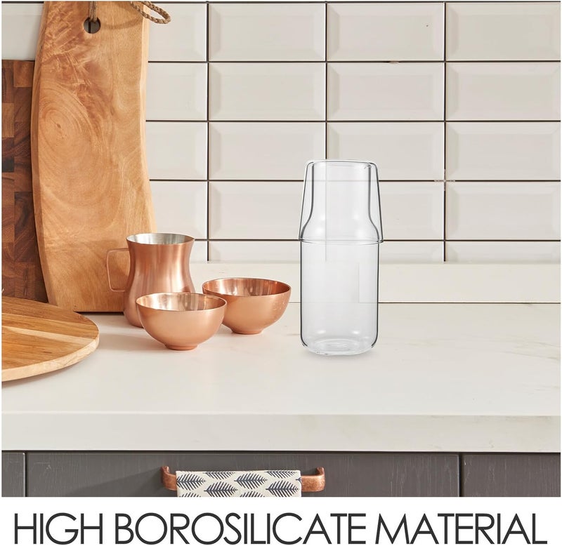 High Borosilicate Glass Carafe with Tumbler Set, Cold Water Pitcher and Glass Cup for Bedroom Bedside, Mouthwash Bottle and Juice Jug, Large Capacity Drinkware for Summer Use - Image 2