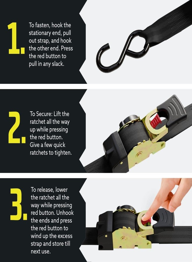 DC Cargo Mall Auto Retractable Ratchets Straps Heavy Duty (w Soft tie)- 2 Pack 1" x 10' - SELF-CONTAINED Strap Tiedowns for Motorcycles, ATVs, Bikes, Boats: Tight & Secure Pickup Trailer Tie Down - Image 5