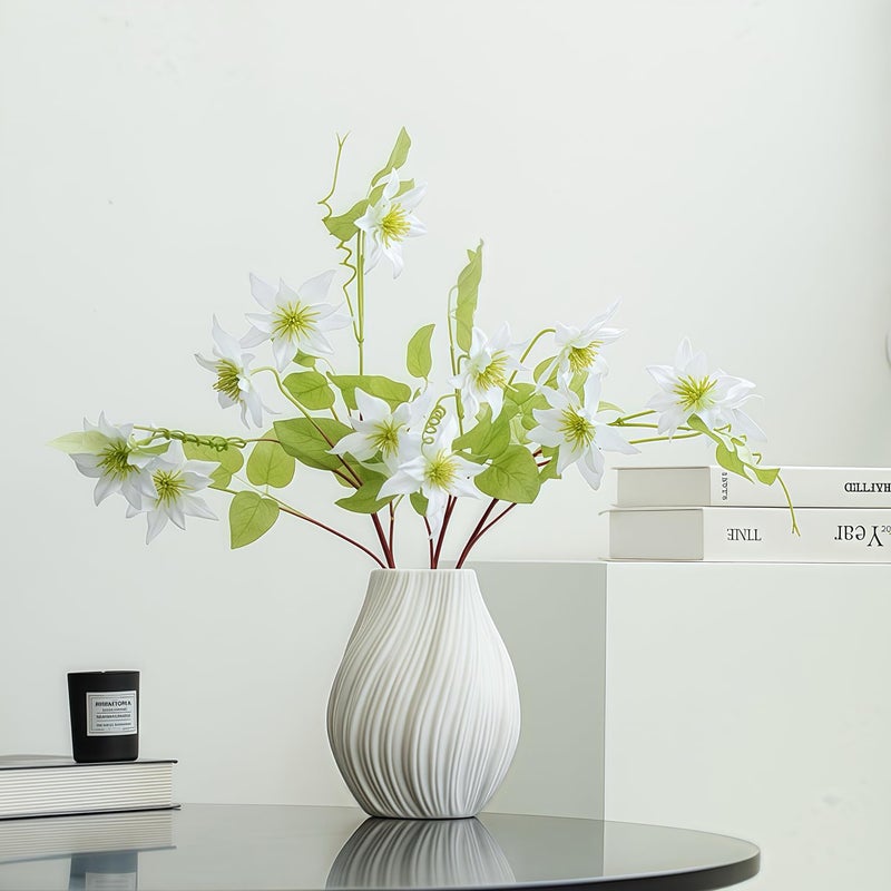 PhiDor Modern White Ceramic Vase,Nordic Boho Geometric Striped Round Decorative Vase for Living Room,Shelf, Wedding&Dining Table Centerpiece, Farmhouse Home Decor, Office Decoration, Decorative Pottery - Image 2