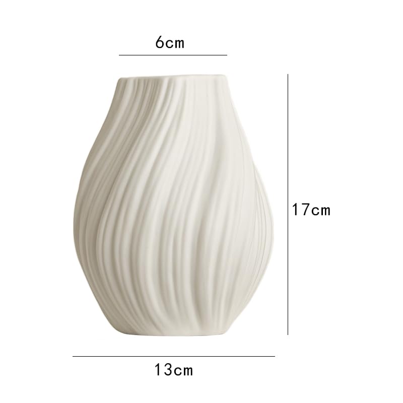 PhiDor Modern White Ceramic Vase,Nordic Boho Geometric Striped Round Decorative Vase for Living Room,Shelf, Wedding&Dining Table Centerpiece, Farmhouse Home Decor, Office Decoration, Decorative Pottery - Image 5