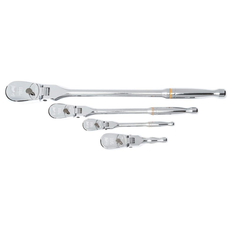 GEARWRENCH 4 Piece 1/4", 3/8" & 1/2" Drive 90 Tooth Full Polish Flex-Head RATCHET Set - 81230T, Multicolored - Image 1