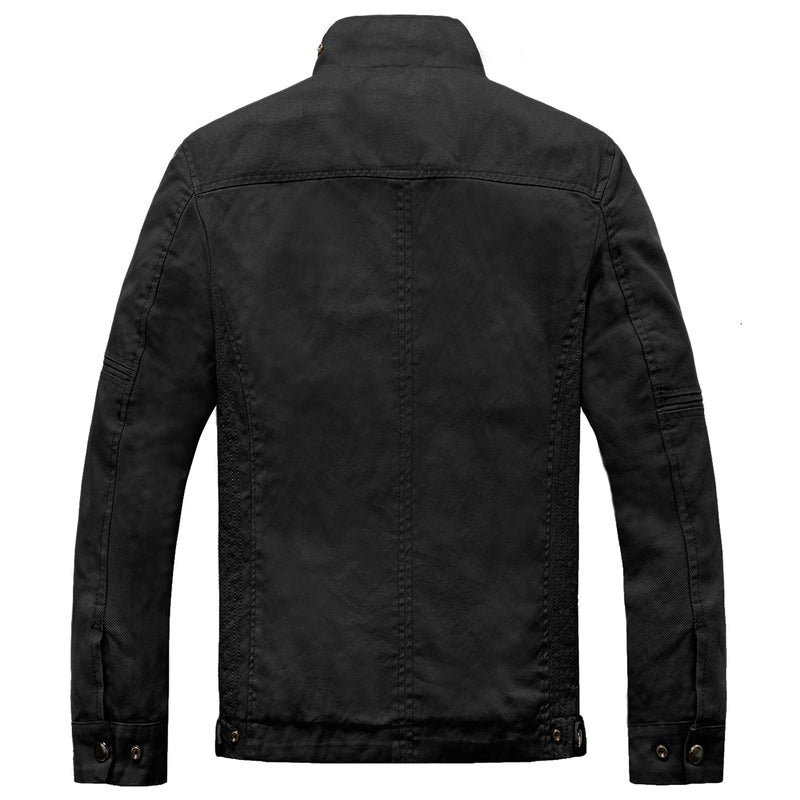 wantdo Men's Cotton Lightweight Jacket Military Jacket Casual Field Coat Windbreaker Black Large - Image 2