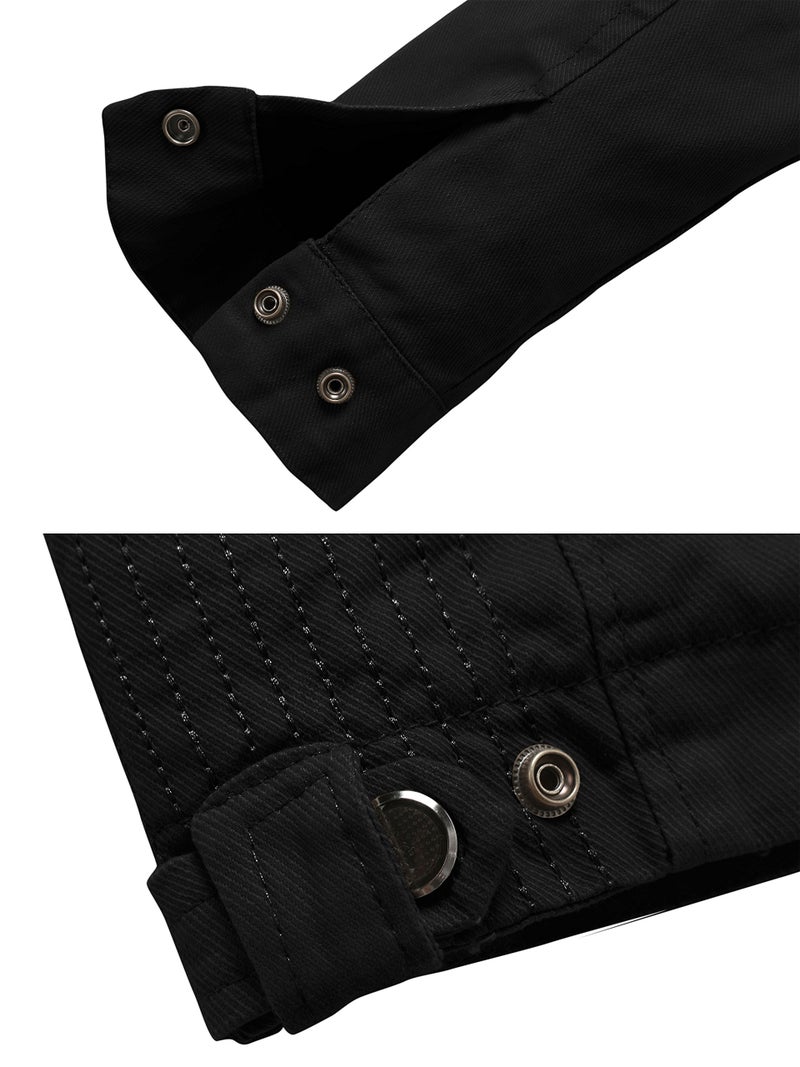 wantdo Men's Cotton Lightweight Jacket Military Jacket Casual Field Coat Windbreaker Black Large - Image 5