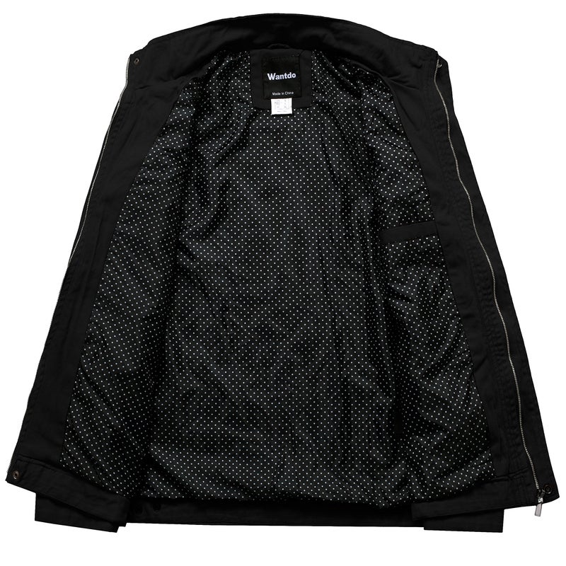 wantdo Men's Cotton Lightweight Jacket Military Jacket Casual Field Coat Windbreaker Black Large - Image 3